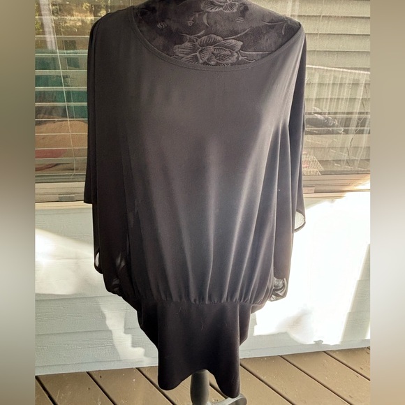 Ruby Ribbon black flowing sheer top attached to fitted knit waist band plus size - Picture 1 of 4